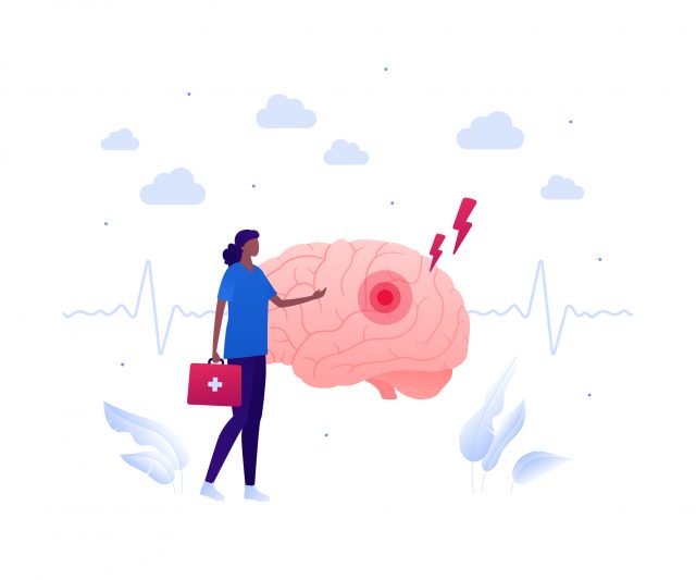 An animated woman and a brain: Mental Health Nursing Career Animated Image